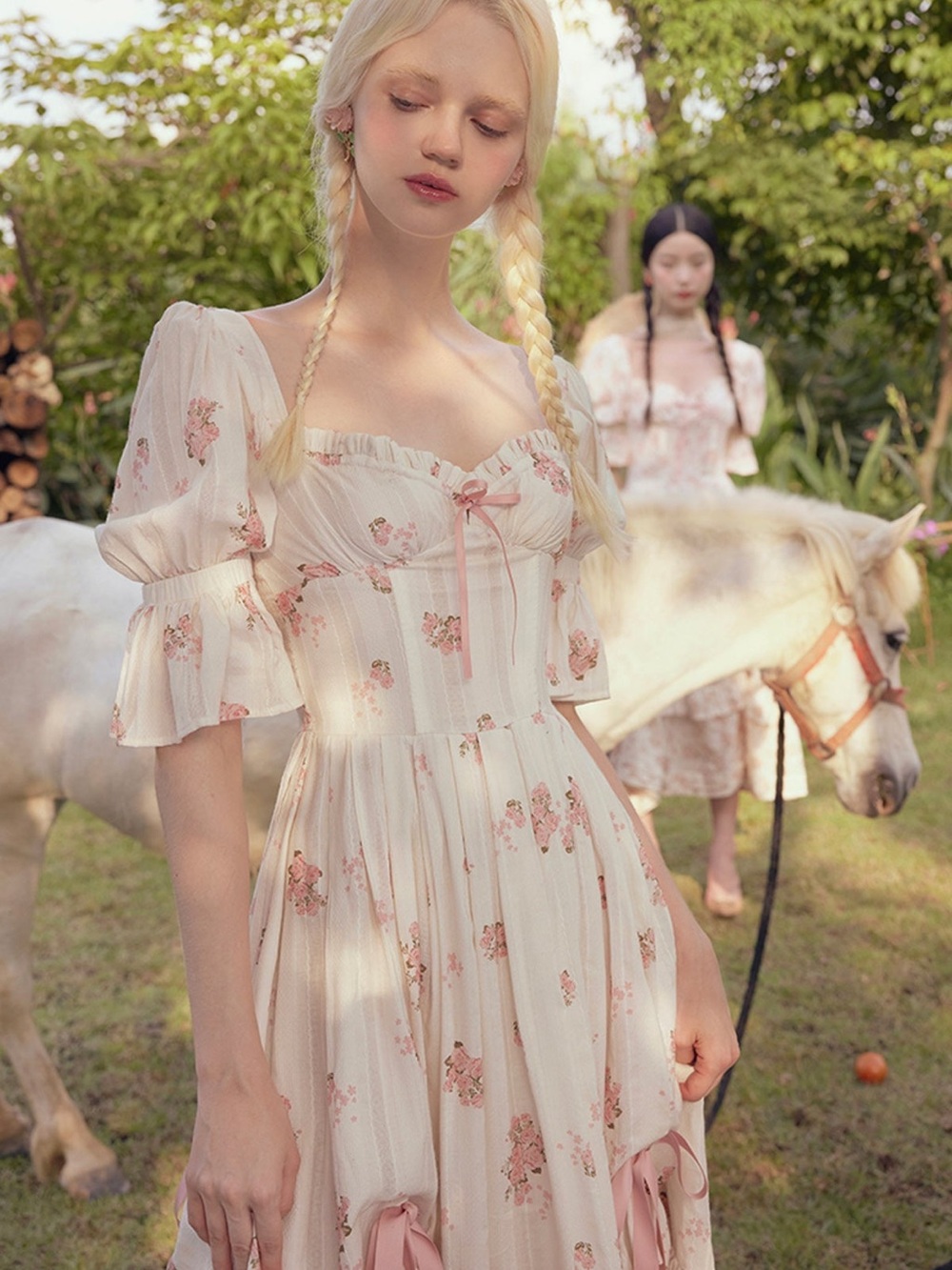 LaceMade NWT Rose’s Smile cream and pink floral cottage core dress